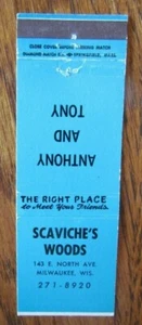 MILWAUKEE, WISCONSIN: SCAVICHE'S WOODS MATCHBOOK MATCHCOVER -E - Picture 1 of 1