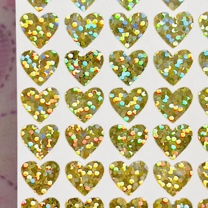 Gold Holographic Sparkle Heart Stickers! - 1/4" to 4 inch - Picture 1 of 1