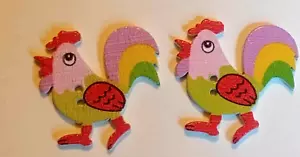 2 Chicken Rooster Sewing Buttons Crafting Wood 2 Hole 1.25" - Picture 1 of 2