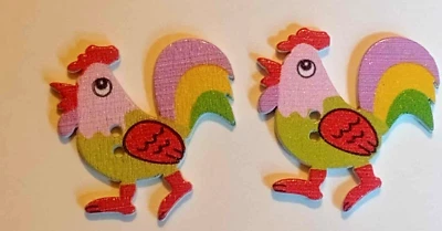 2 пуговицы для шитья в форме курицы петуха дерево для рукоделия 2 отверстия 1,25 дюйма  - Изображение 1 из 2