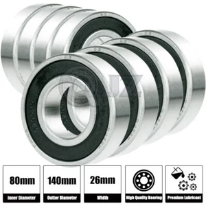 [Qty.8] 6216-2RS Radial/Deep Groove Ball Bearing [80mm ID x 140mm OD x 26mm W] - Picture 1 of 5