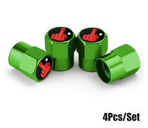 4x Middle Finger / Bird Schrader Tyre Tire Valve Caps - Green - Picture 1 of 3