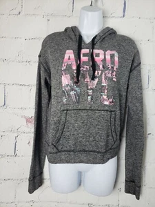 Aeropostale Sweatshirt Hoodie Pullover Gray w/ Pink Letters Medium Pouch Pocket - Picture 1 of 9