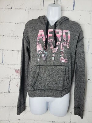 Aeropostale Sudadera con Capucha Pullover Gris con Letras Rosa Bolsillo Medio Foto 1 de 4