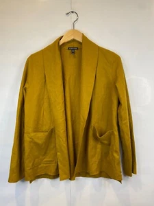 Eileen Fisher Strickjacke mit Schalkragen vorne offen und Taschen gold ocker Gr. XS - Bild 1 von 5