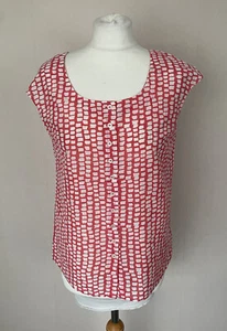 FAB L.K. Bennett Coral Red White Brush Stroke Cotton Silk Blouse Top Size 10 VGC - Picture 1 of 8