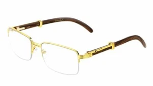 Mens Women Retro Vintage Clear Lens Gold Wood Frame Fashion Eye Glasses Designer - Picture 1 of 4