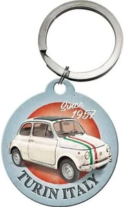 Nostalgic-Art - Edelstahl Schlüsselanhänger Ø 4cm - Fiat 500 - Turin Italy - Bild 1 von 3