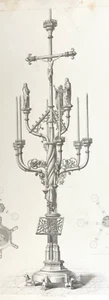 1858 Architectural engraving print Seven-branched candelabra Leau Belgium - Picture 1 of 19