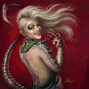 Kat Fantasy Art ciencia ficción bebé mujer retrato personaje estampado en lona - Imagen 1 de 4
