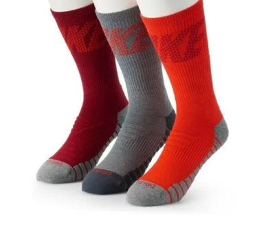 Nike Everyday Max Cushioned Training Crew Socks Red Gray L 8-12 SX5526-902 - Image 1 of 4