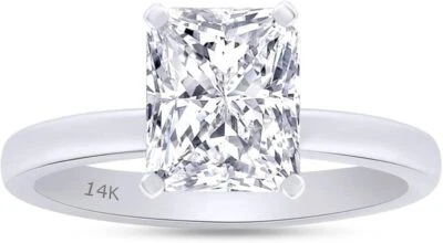 Anillo de compromiso solitario de diamantes de corte radiante de 4,01 quilates de oro blanco de 14 k cultivado en laboratorio Foto 1 de 2
