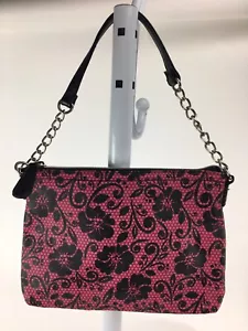 Disney Mädchen Handtasche rosa schwarz Blumen Handtasche silber Kette Metall Reißverschluss 9" x 6,5" - Bild 1 von 7