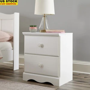 2 Drawer Nightstand Kids Bedroom Storage Bedside Table T Lock Assembly White New - Picture 1 of 4