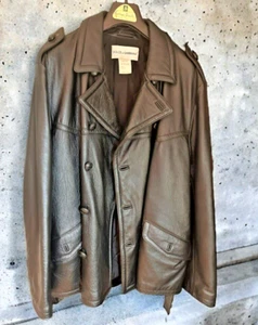 DOLCE & GABBANA MEN'S BLACK LEATHER PEACOAT JACKET / SZ 46 (LARGE) - Picture 1 of 18