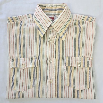 VTG 70s 80s Levi's Candy Striped Short Sleeve Textured Knit Shirt Men's L - Image 1 of 4