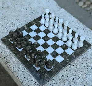 Staunton Grey & White Stone Chess Men Set Weighted Pro Marble Game Set 12x12" - Picture 1 of 7