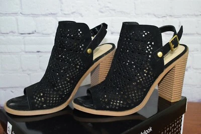 Zapatos de salón DV Dolce Vita Kassi negros punta abierta recortada tacón bloque talla 6 Foto 1 de 4