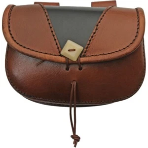 Medieval Belt Bag Patch Brown/Black Top-Grain Leather Bone Button Belt-Loops - Picture 1 of 3