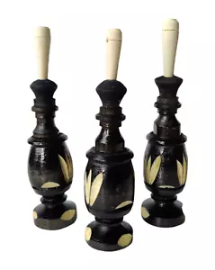 Hand-carved Moroccan Style Wooden Kohl Surma Mascara Bottle Black - Picture 1 of 9
