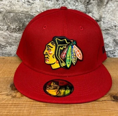 NEW ERA 59FIFTY NHL CHICAGO BLACKHAWKS FITTED CAP RED AUTHENTIC NEW - Image 1 of 4