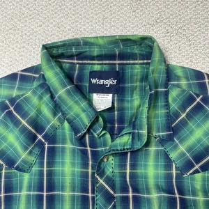 Wrangler Western Plaid Pearl Snap Button Down Shirt Green Blue Cowboy XXL/XG - Picture 1 of 8