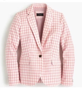 💥J Crew Tg 10 Campbell Giacca Blazer 100% Lino Quadri Rosa e Bianco - Foto 1 di 12