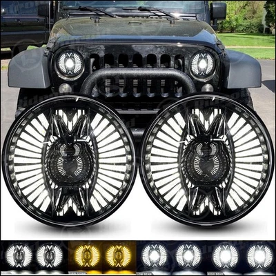 Par de Faróis de LED Redondos 7" Polegadas DRL Projetor Halo para Jeep Wrangler CJ JK LJ - Imagem 1 de 4