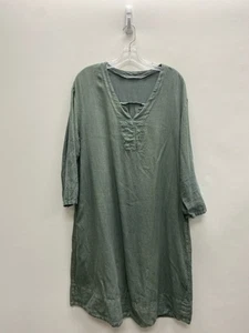 Locker geschnittenes Damenkleid Größe L Salbei V-Ausschnitt Leinen - Bild 1 von 2