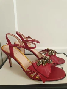 New Gucci Queen Margaret Rich Red Butterfly Heel Sandals Mules EU 38 UK 5 US 8 - Picture 1 of 20