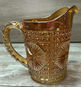 Vintage Imperial Star Medallion Marigold Carnival Glass Pitcher - 6"  x 5" - Picture 1 of 13