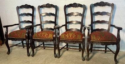 "Cuatro sillones estilo antiguo campestre francés respaldo escalera dos asientos 48"" Luis XV" Foto 1 de 4