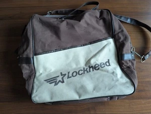 Borsa vintage in tela Lockeed Martin chiusura con cerniera marrone bianco con logo, tracolla - Foto 1 di 18