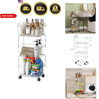 Metal Rolling Cart with Lockable Wheels for Kitchen Bathroom Office Storage - Image 1 of 4