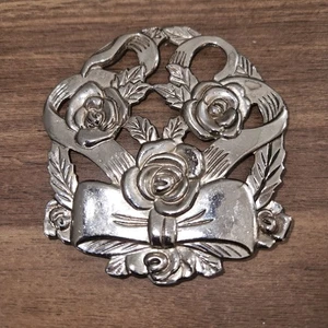 Vintage Silber Untersetzer Stumpenkerzenhalter Rosen & Schleife - Bild 1 von 3