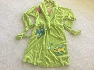 1980er VINTAGE CHENILLE BADEMANTEL CANYON GROUP "GRÜNER MORGENMANTEL MIT FISCHAPPLIKATION KLEIN - Bild 1 von 18