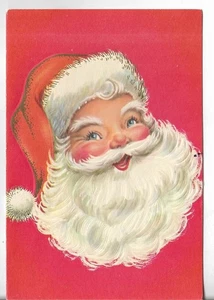 Vintage Weihnachtsgrußkarte 4x6 rot Karte mit lustigem Weihnachtsmann - Bild 1 von 3