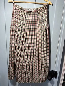 Vintage Classic Jaeger Beige Black and Red Checked Pleated Skirt UK 14 US 12 - Picture 1 of 10