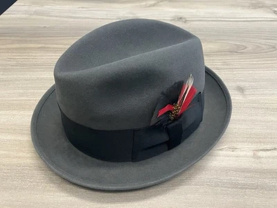 Sombrero de fieltro de piel vintage Adam gris Fedora años 60 G Man 7 3/8 Foto 1 de 4