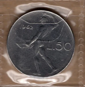 Q009 Moneta Coin ITALIA Repubblica Italiana 50 Lire Vulcano 1° Tipo 1962 - Picture 1 of 1