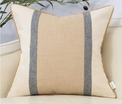 Yangest 拼布枕头套 20x20 英寸豪华棉和亚麻 2 件装卡其色 — 第 1/4 张图片