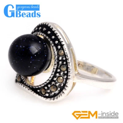 Anillo de marcaita de plata tibetana vintage con cuentas redondas con concha turquesa de 10 mm Foto 1 de 4