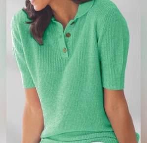 Appleseed's Elbow-Sleeve Linen Blend Marled Polo Sweater Green White Size PL - Picture 1 of 8