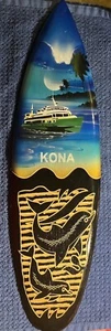 Hand Carved Wood Surfboard Wall Plaque Kona Hawaii 20” Dolphins Hand Carved - Picture 1 of 5