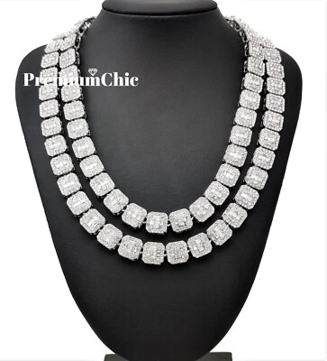Collar de diseñador de cadena de tenis con racimo baguette chapado en hielo circonita cúbica joyería hombres mujeres Foto 1 de 4