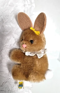 Dakin 1986 VTG Rabbit Plush Clip Arms Tiny Bunny Brown Eyelet Collar Tag Bow - Picture 1 of 4