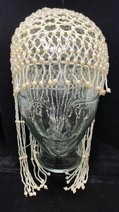 De colección Completamente Cuentas Flecos Alta Costura Aleta Gran Gatsby Color Crema Cabeza Pieza - Imagen 1 de 3