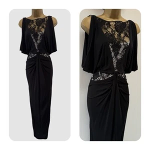 Karen Millen UK10 EU38 US6 Black Crepe Lace drape Jersey Maxi Long Gown Dress - Picture 1 of 17
