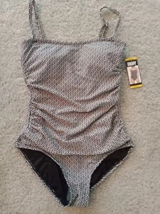 Womens DKNY One Piece Swimsuit Black/White Print Size M, UPF Protect D12SS001 - Picture 1 of 5