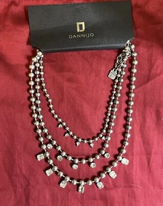 Dannijo 3-Tiered Gunmetal Necklace With Crystal Embellishments 8” Long 3” Extend - Picture 1 of 8